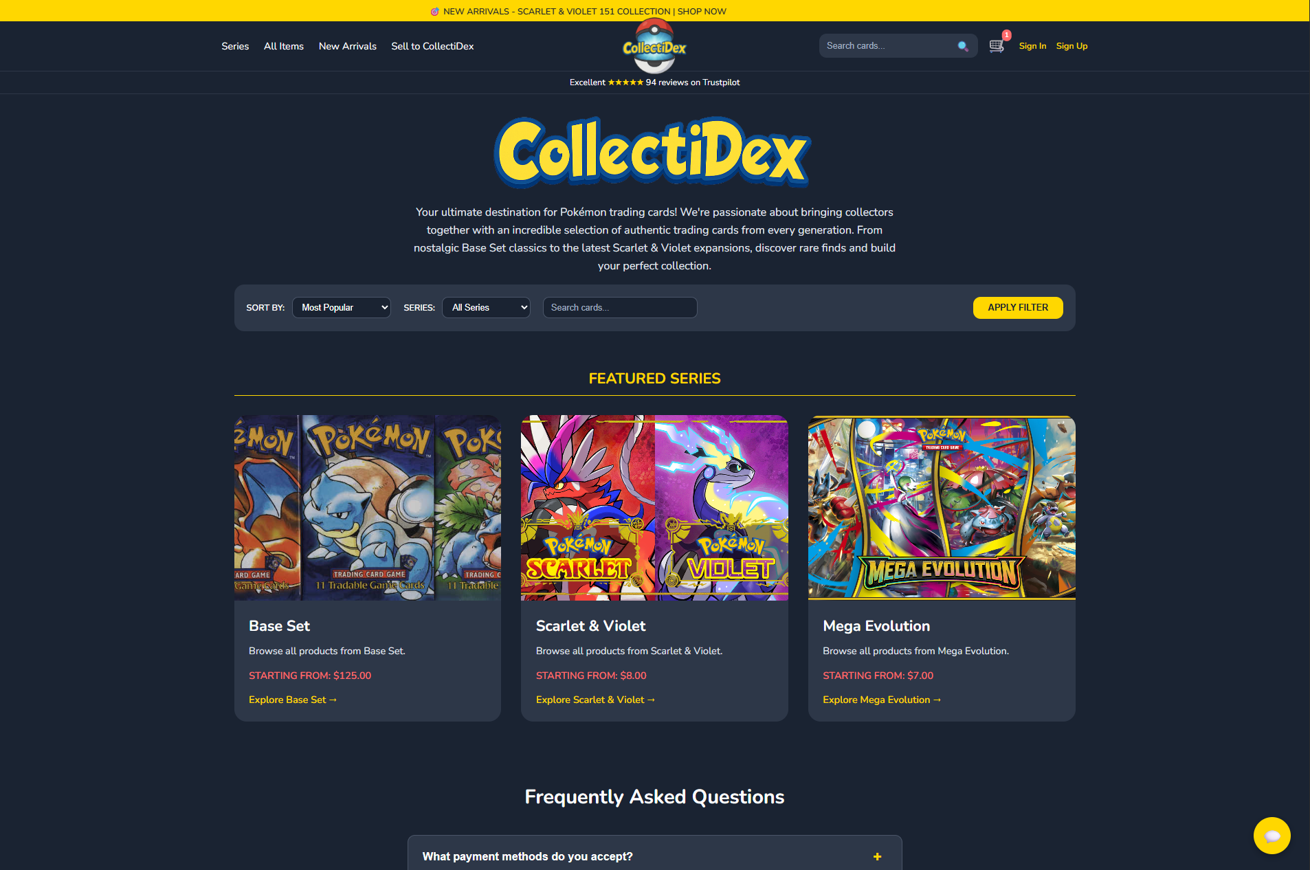 CollectiDex website design by SwiftFrame Webworks